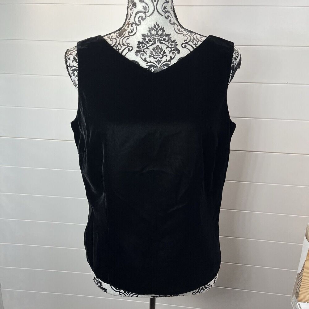 Talbots Vintage Black Velvet Shell Button Back Top 10 Victorian Goth Regency